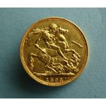 A Queen Victoria 1893 gold sovereign.
