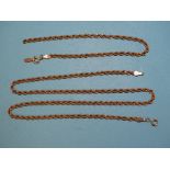 A 9ct gold rope-twist neck chain, 40.5cm and matching bracelet, 18cm, (a/f), 4.5g.