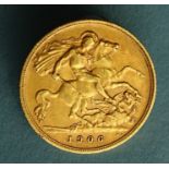 An Edward VII 1906 gold half-sovereign.