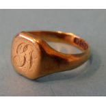 A small 18ct gold signet ring, size H, 3.8g.