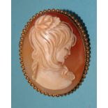 A modern shell cameo brooch with 9ct gold mount, 5 x 4cm, 14.5g.