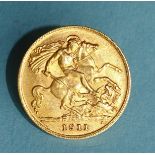 A George V 1911 gold half-sovereign.
