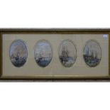 Early-20th century English School, four oval watercolours titled 'Sunderland "1849" Harbour', '