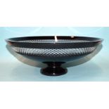 A Waterford crystal glass low centrepiece pedestal bowl decorated in black with band of clear cut-