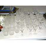 A Stuart cut-glass and engraved part-suite of glassware decorated with fuchsia, 29 pieces and