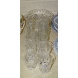 A Waterford crystal glass bowl, 23.5cm diameter, 10cm high, six Webb Corbett glass tumblers and