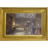 Alfred Goodfellow (19th century), 'Figures in an oak-panelled hall with early oak furniture', signed