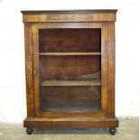 A Victorian dwarf walnut display cabinet, 78cm wide, 102cm high, (glass door panel lacking).