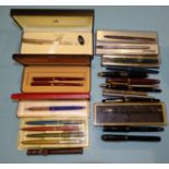 A Conway Stewart n.286 fountain pen, five other fountain pens, a plated combined propelling pencil/