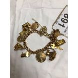 9CT GOLD CHARM BRACELET-2 CHARMS UNMARKED-TOTAL WGHT. APRX 46 GRM