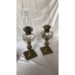 2 BRASS OIL LAMPS (SHADE AF)