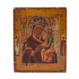 Ikone "Gottesmutter der Passion", Russland 18./19. Jh.,Darstellung mit Randheiligen un