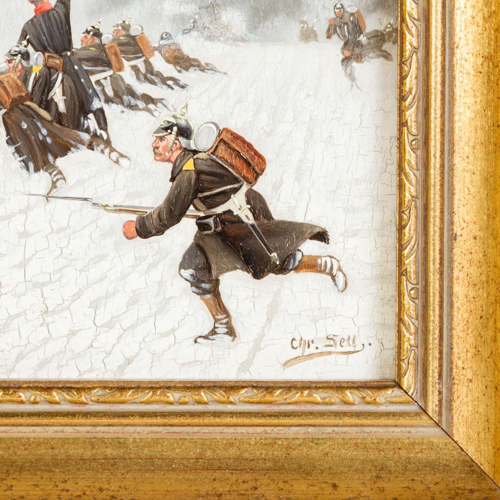 SELL, CHRISTIAN, wohl d.J. (1854/56-1925), "Preußische Infanterie auf verschneitem Feld",<b - Image 3 of 5