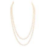Doppereihige Akoya Perlenkette,Zuchtperlen ca. 7-7,4 mm, guter Lüster, manche leicht