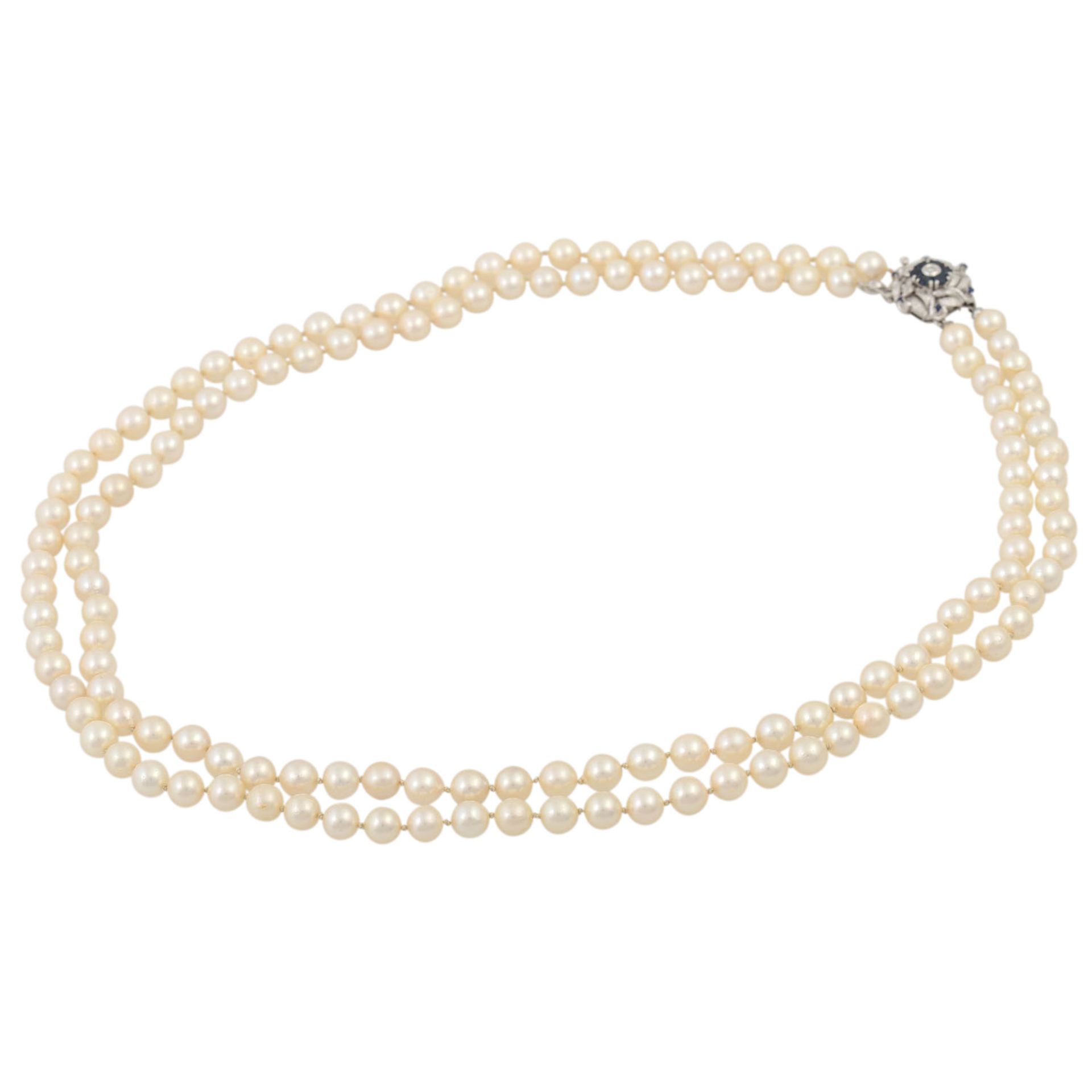 Doppereihige Akoya Perlenkette,Zuchtperlen ca. 7-7,4 mm, guter Lüster, manche leicht - Image 3 of 5