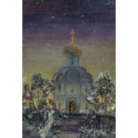KÜNSTLER/IN 20. Jh., "Russische orthodoxe Kirche im Abendlicht",Mischtechnik, unsigni