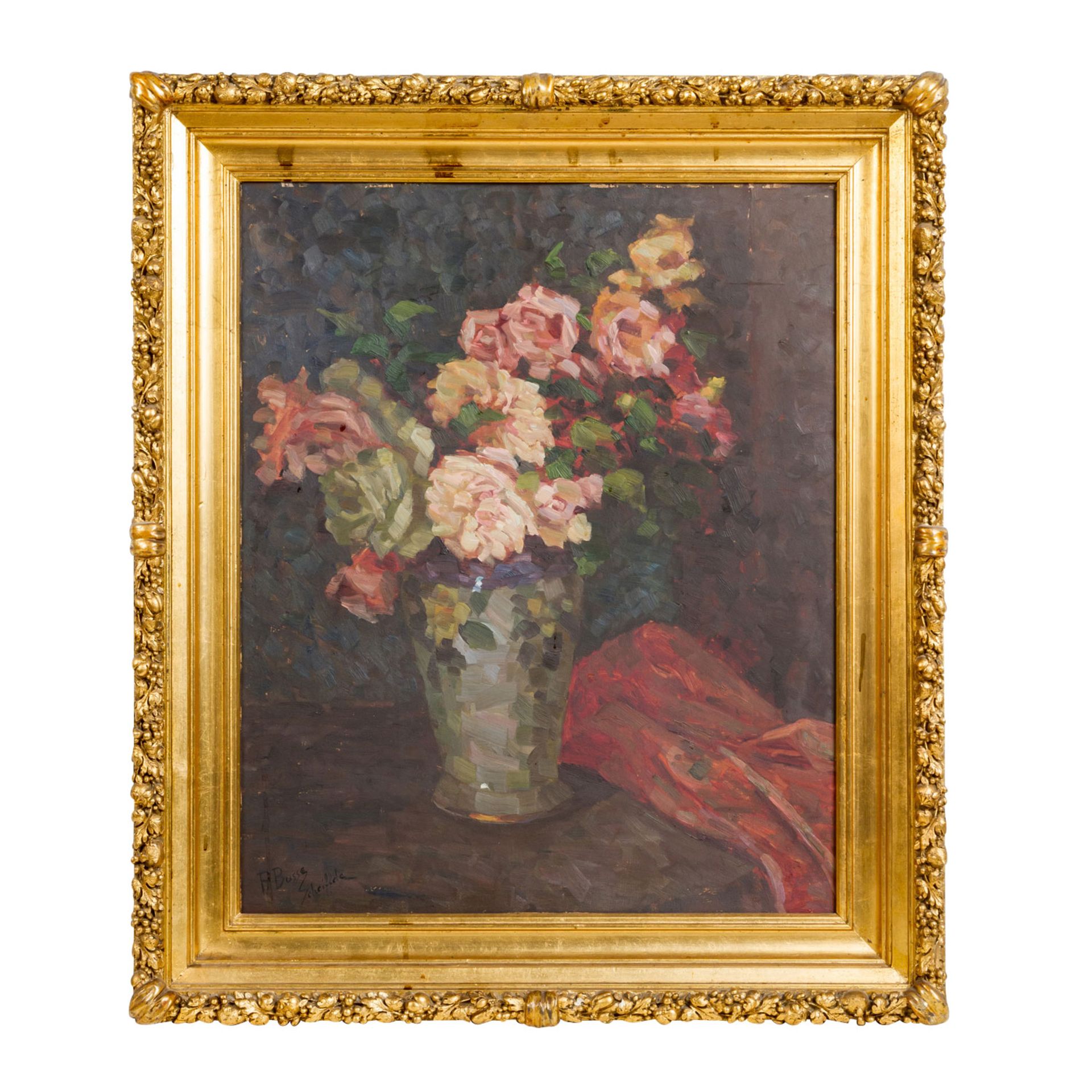 BUSSE-SCHEIFFELE, P., "Blumenstrauss"Öl auf Platte, sig., HxB: 67/55 cm, Rahmen, Alte - Image 2 of 4