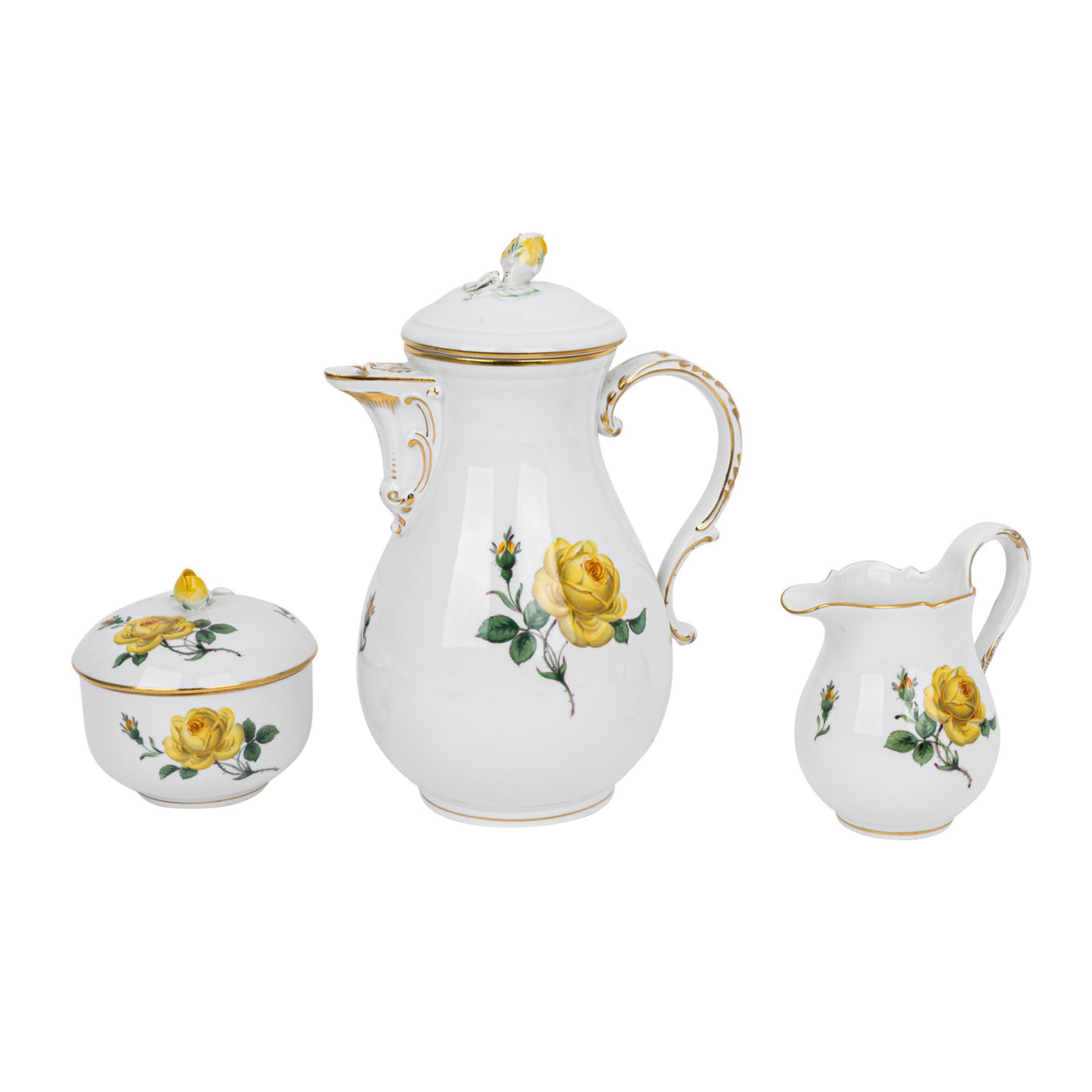 MEISSEN Kaffeeservice f. 6 Personen 'Gelbe Rose', 2. Wahl, 20. Jhd..6 Kaffeetassen/U-T - Image 2 of 5