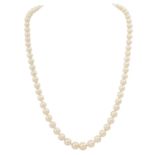 Akoya Perlenkette im Verlauf,Zuchtperlen von ca. 6-8,7 mm, schöner Lüster, Schließe