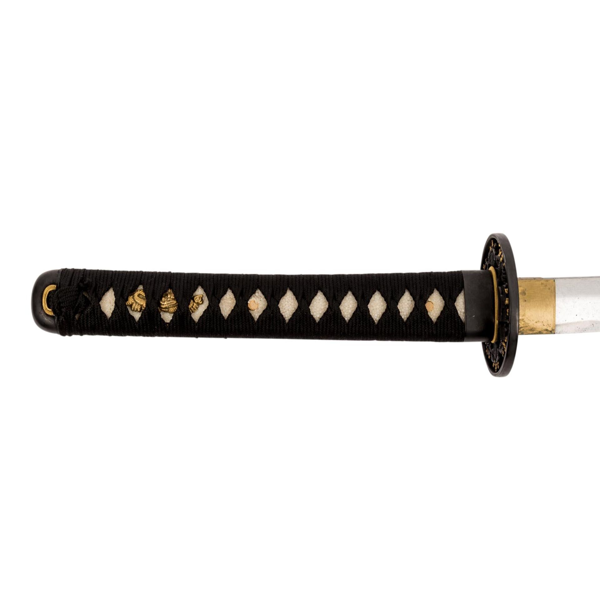 WAKIZASHI,modern, gehärtete Stahlklinge, bronzierte Tsuba, Griffwicklung, Schwertsche - Image 2 of 5