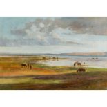 CHRISTIANSEN, NIELS PETER (1873-1960) "Pferde grasen an Ufer"Öl auf Leinwand, HxB: 48