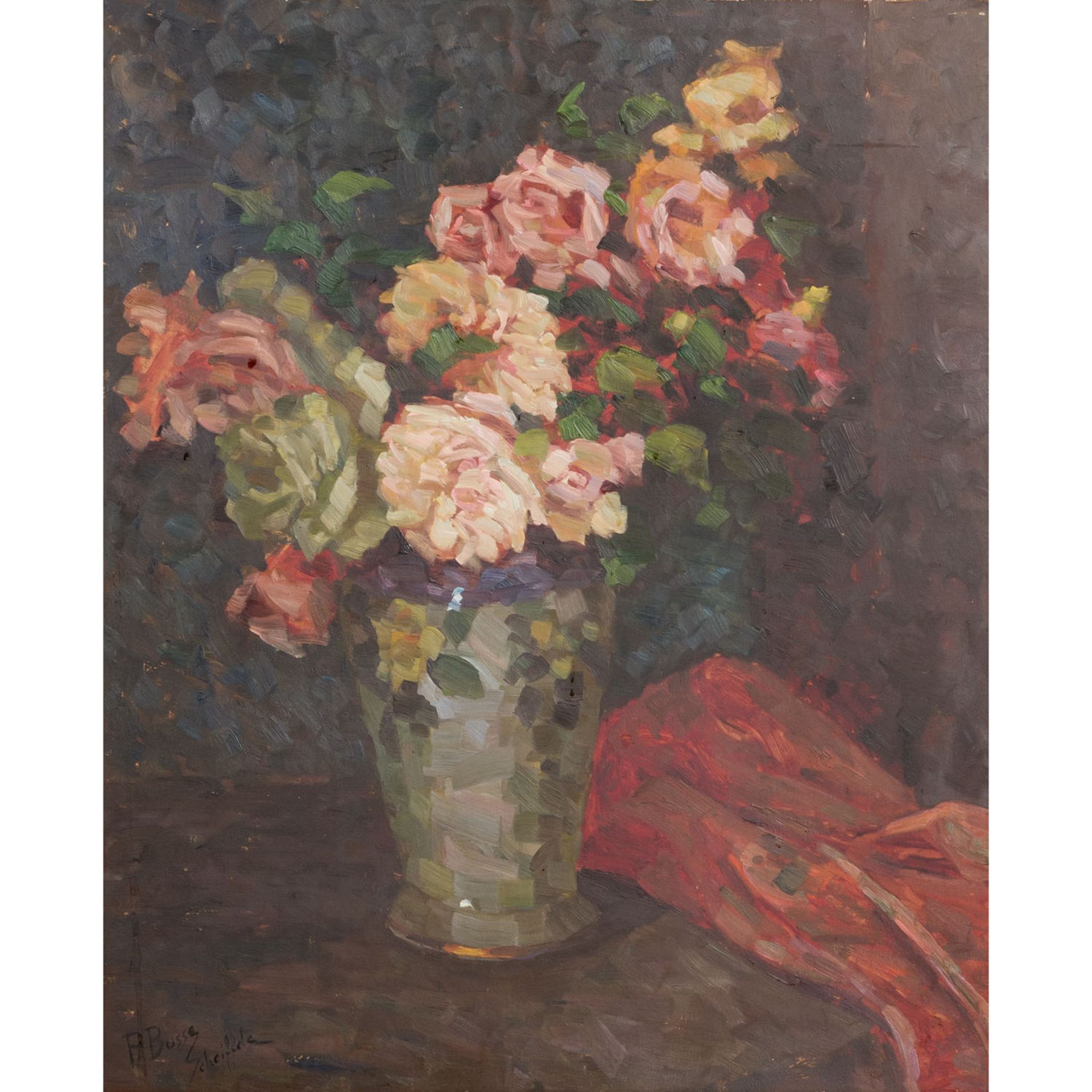 BUSSE-SCHEIFFELE, P., "Blumenstrauss"Öl auf Platte, sig., HxB: 67/55 cm, Rahmen, Alte