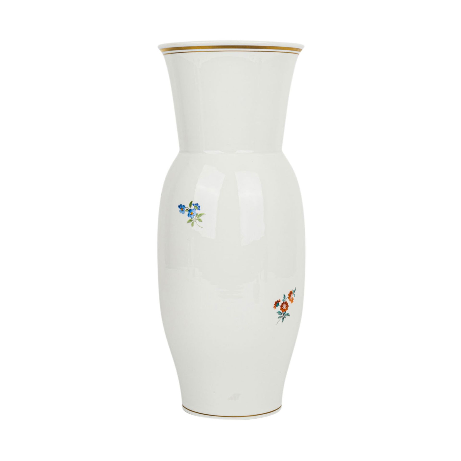 MEISSEN Vase 20.Jh.Porzellan, Goldstaffage, auf der Wandung bunte Blumenbukett, blaue - Image 3 of 4