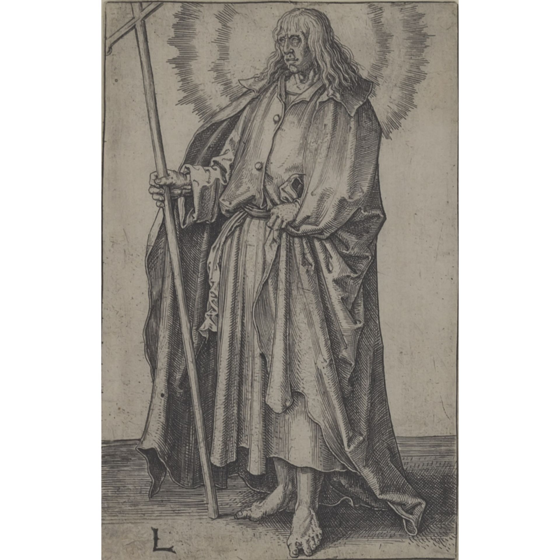 LEYDEN, LUKAS VAN (1494-1533), "Apostel Philippus" aus der Apostelfolge, Kupferstich/Bütten, in der