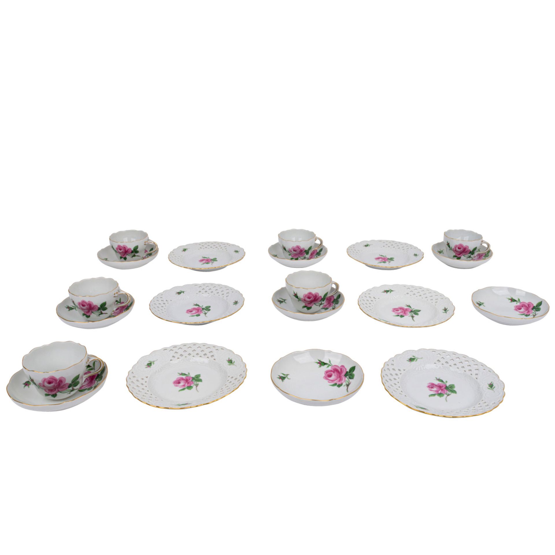 MEISSEN Kaffeeservice f. 6 Personen 'Rote Rose', 2. Wahl, 20. Jhd..6 Kaffeetassen, 8 U - Image 5 of 6