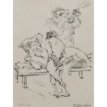 KOKOSCHKA, OSKAR (1886-1980), "Prügelszene: Dionysos und Xanthias",Kaltnadelradierung