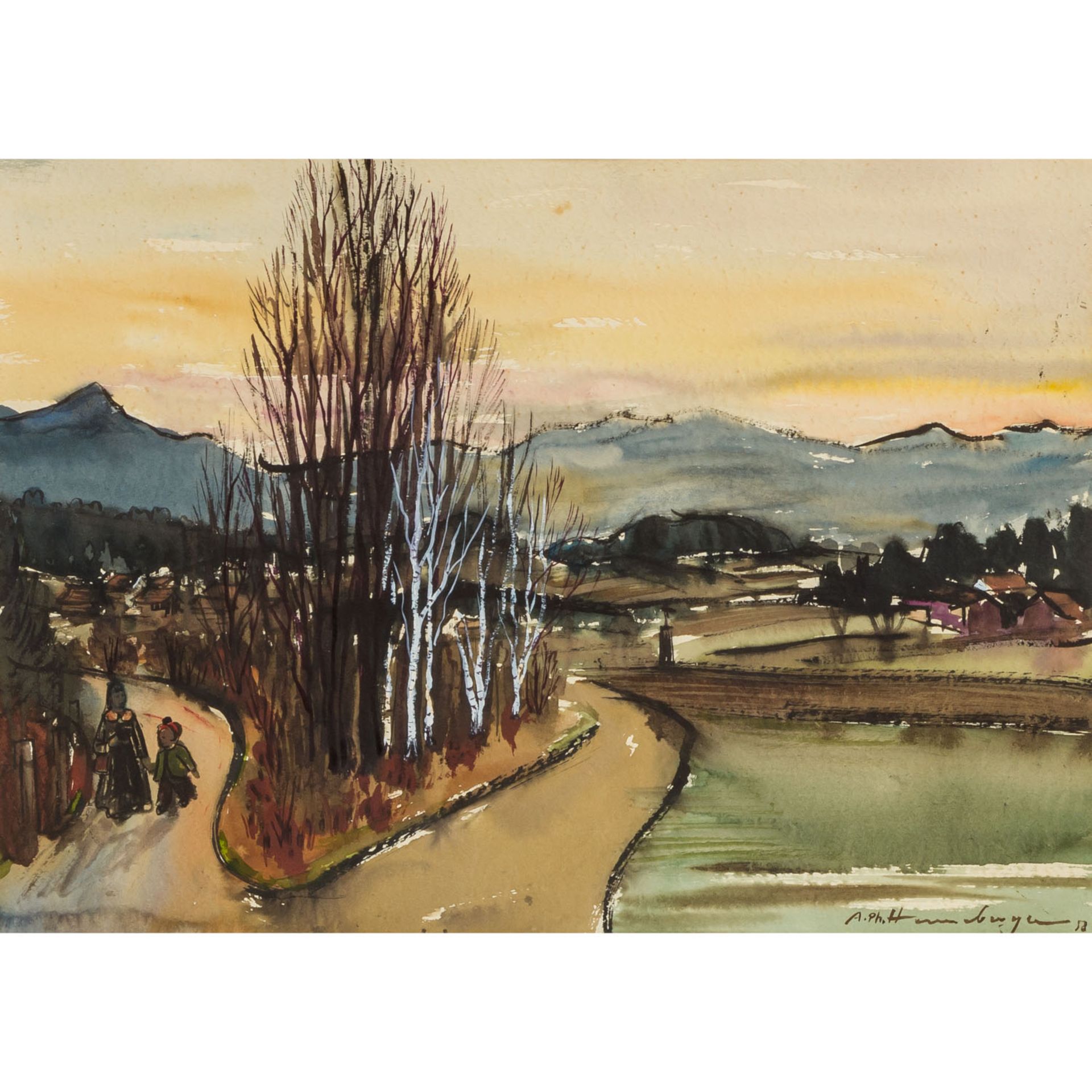 HENNEBERGER, AUGUST PHILIPP (1902-1980), "Winterliche Voralpenlandschaft",im Vordergru