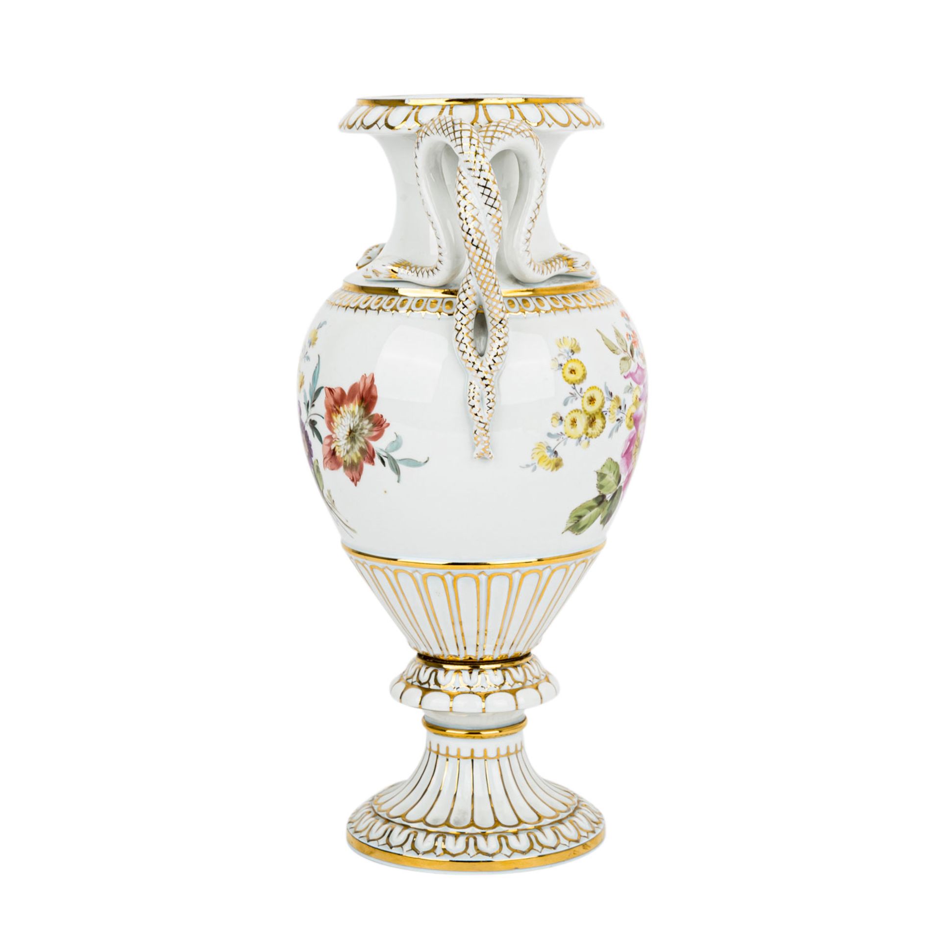 MEISSEN Schlangenhenkelvase 1860-1924.Porzellan, Goldstaffage, reliefierte Balusterfor - Image 4 of 6