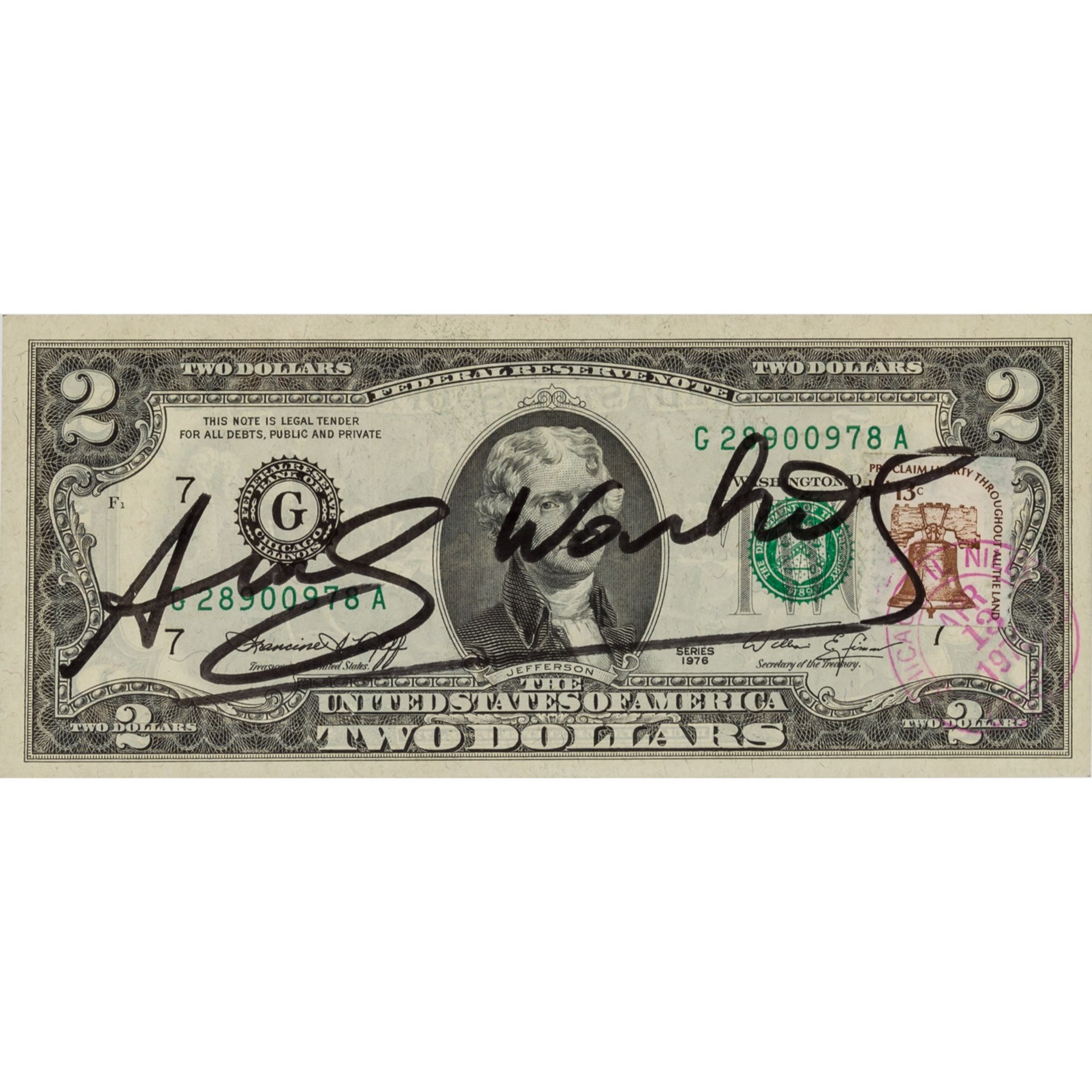 WARHOL, ANDY (1928-1987), "2 Jefferson's Dollars", 1976, als Autograph,Multiple entspr