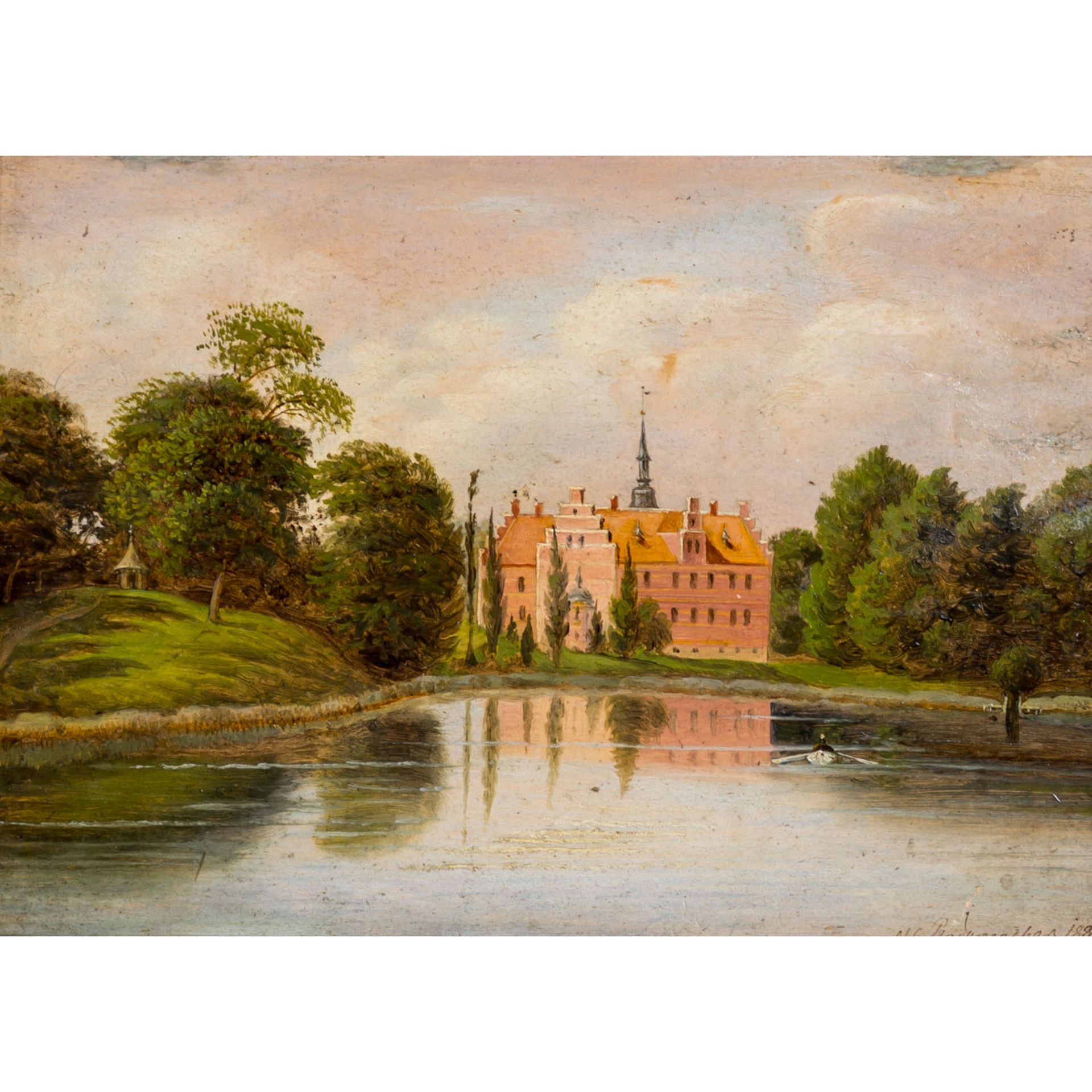RADEMACHER, NIELS G. (1812-1885) "Wasserschloss mit Park"Öl auf Karton, sig. und dat.