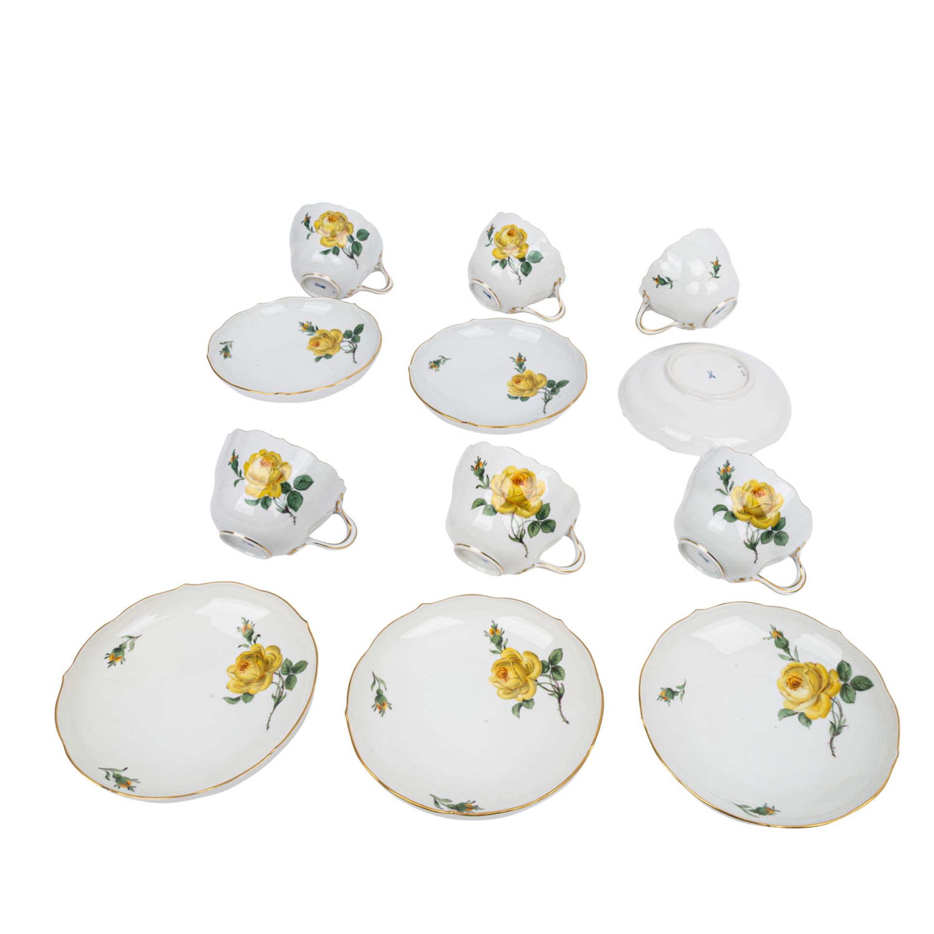 MEISSEN Kaffeeservice f. 6 Personen 'Gelbe Rose', 2. Wahl, 20. Jhd..6 Kaffeetassen/U-T - Image 4 of 5