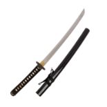 WAKIZASHI,modern, gehärtete Stahlklinge, bronzierte Tsuba, Griffwicklung, Schwertsche