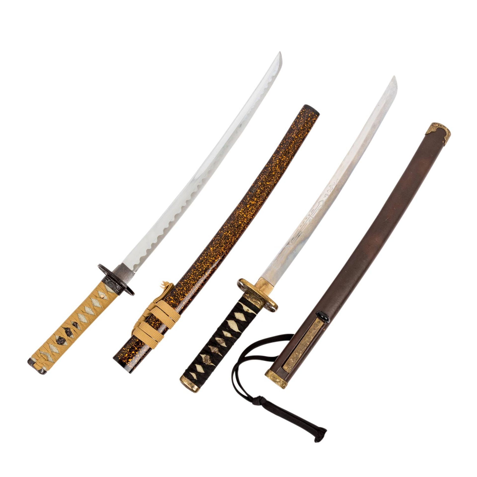 ZWEI WAKIZASHI,modern, Klinge Stahl und Edelstahl (stumpf), Metalltsuba, Griffwicklung