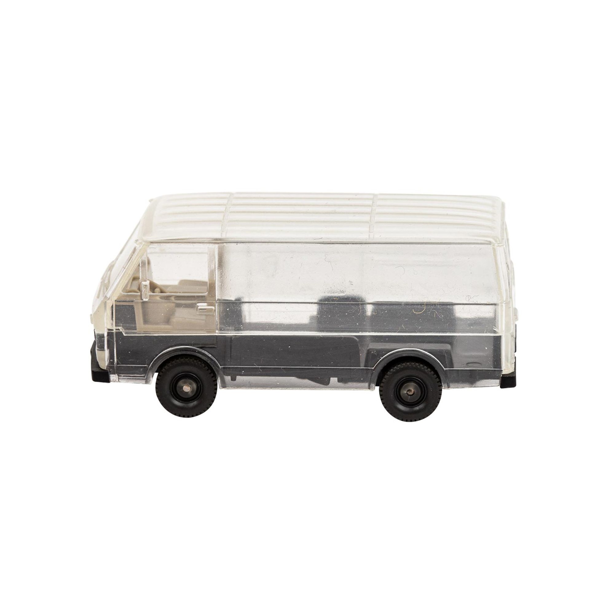 WIKING VW LT Bus, Vorserie um 1979-80,transparente Karosserie, schwarzes Chassis, inte - Bild 2 aus 5