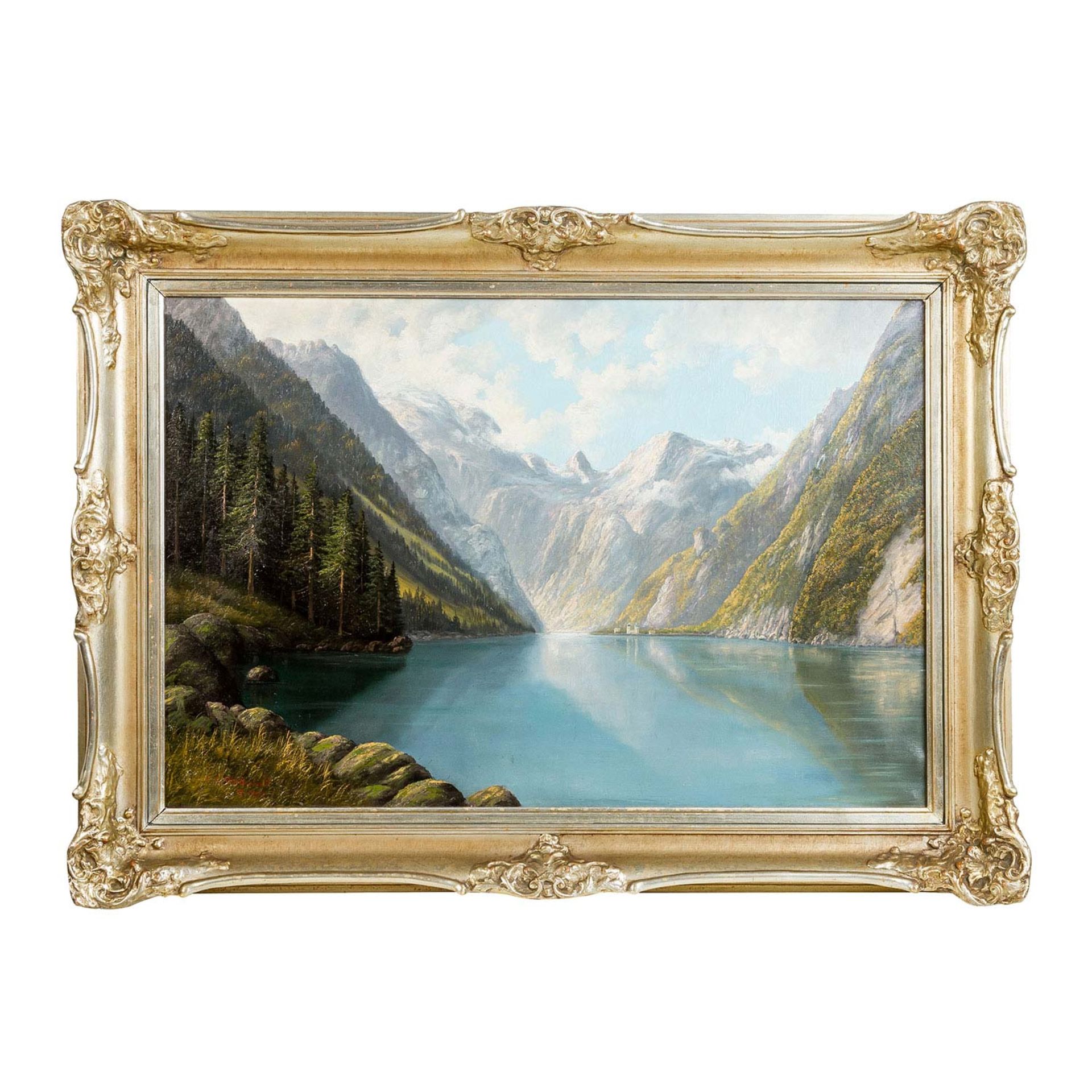 WIEDUWILT, F. O. (auch O. F.; Maler 19./20. Jh.), "Königssee mit Blick auf St. Bartholomä",</b - Image 2 of 4