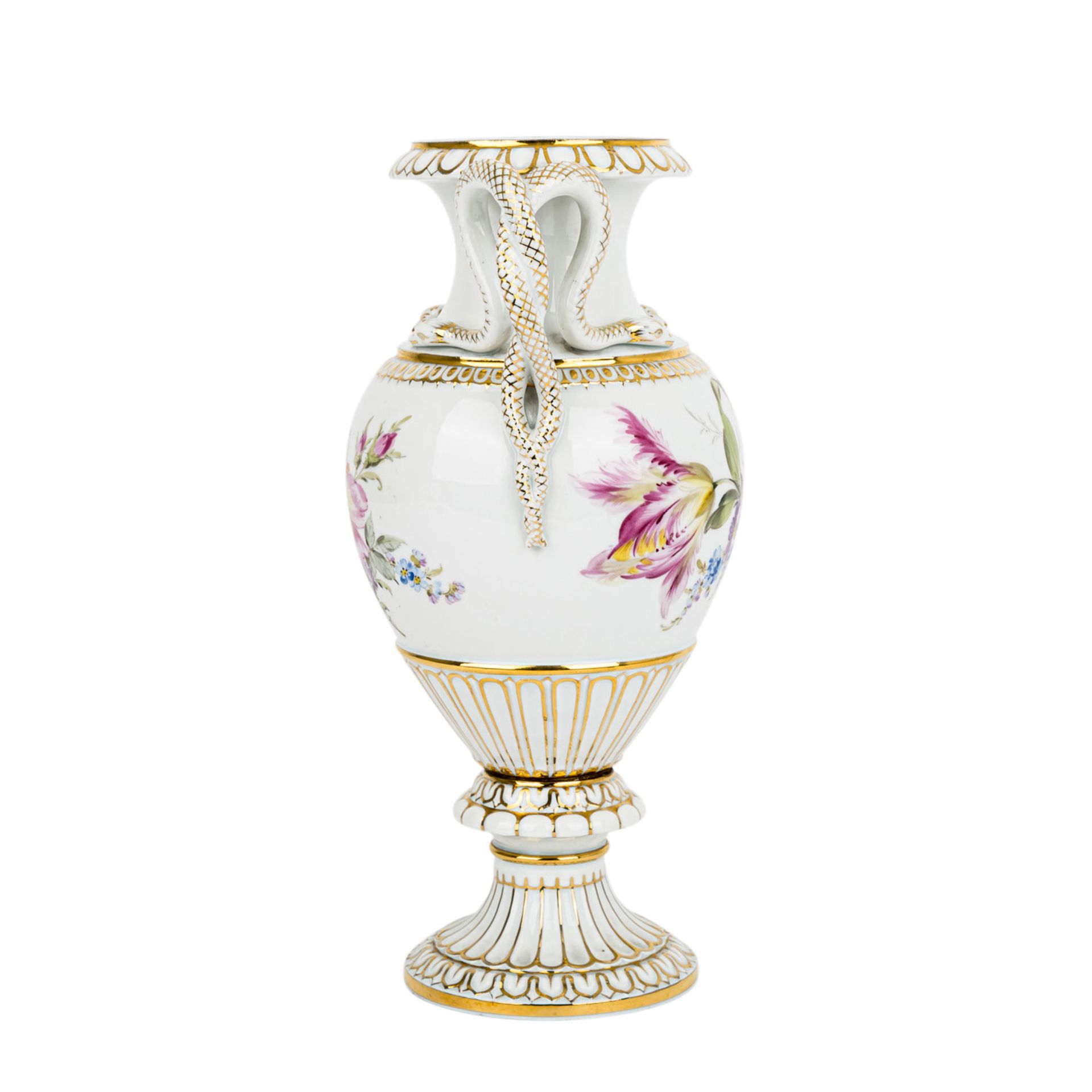 MEISSEN Schlangenhenkelvase 1860-1924.Porzellan, Goldstaffage, reliefierte Balusterfor - Image 2 of 6