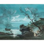 HUET, Jean-Baptiste, ATTRIBUIERT (1745-1811), "Küste bei Mondschein",mit Rastenden am