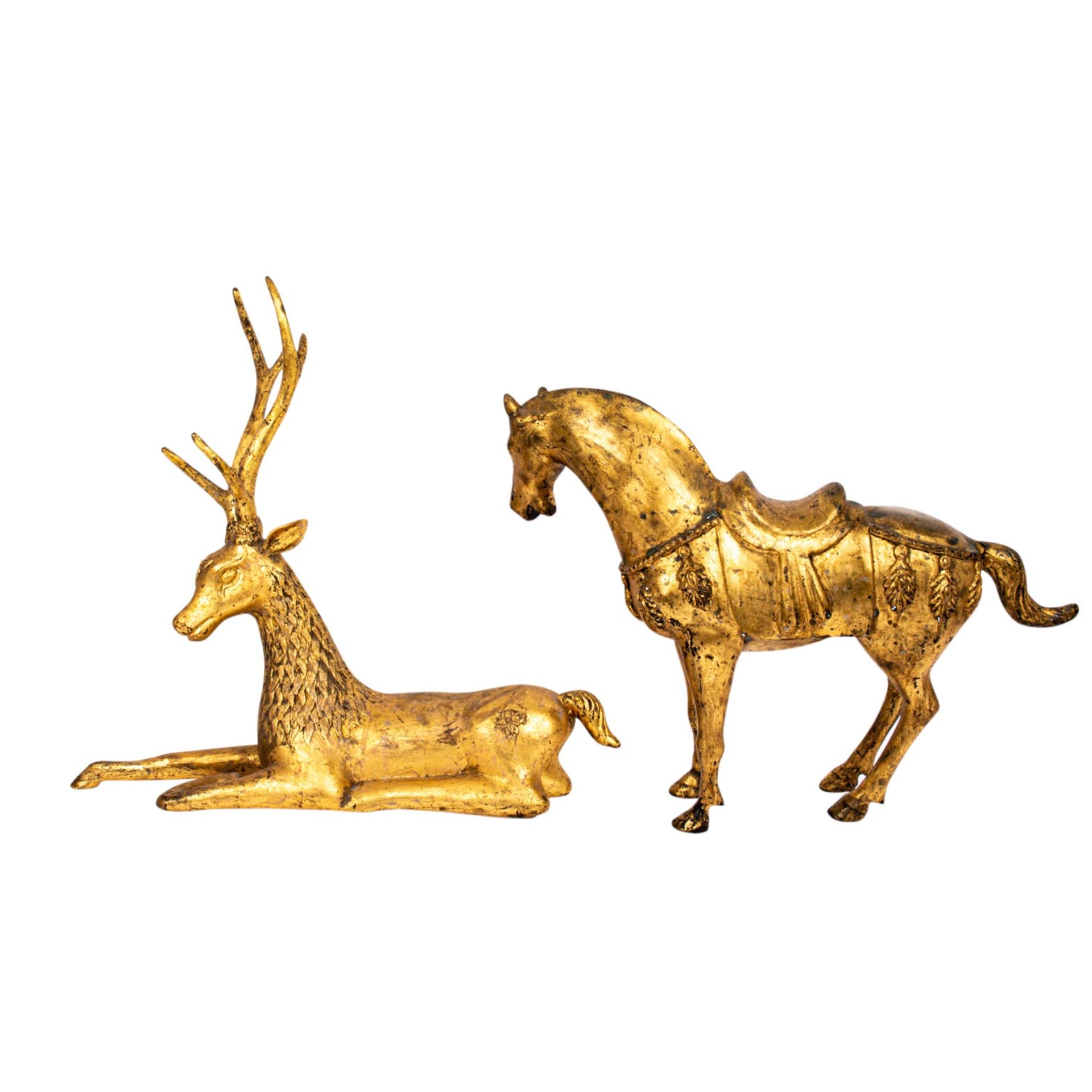 4 Tierfiguren aus SÜDOSTASIEN:1 liegender Löwe,1 stehendes Pferd, 1 liegender Hirsch - Image 5 of 7