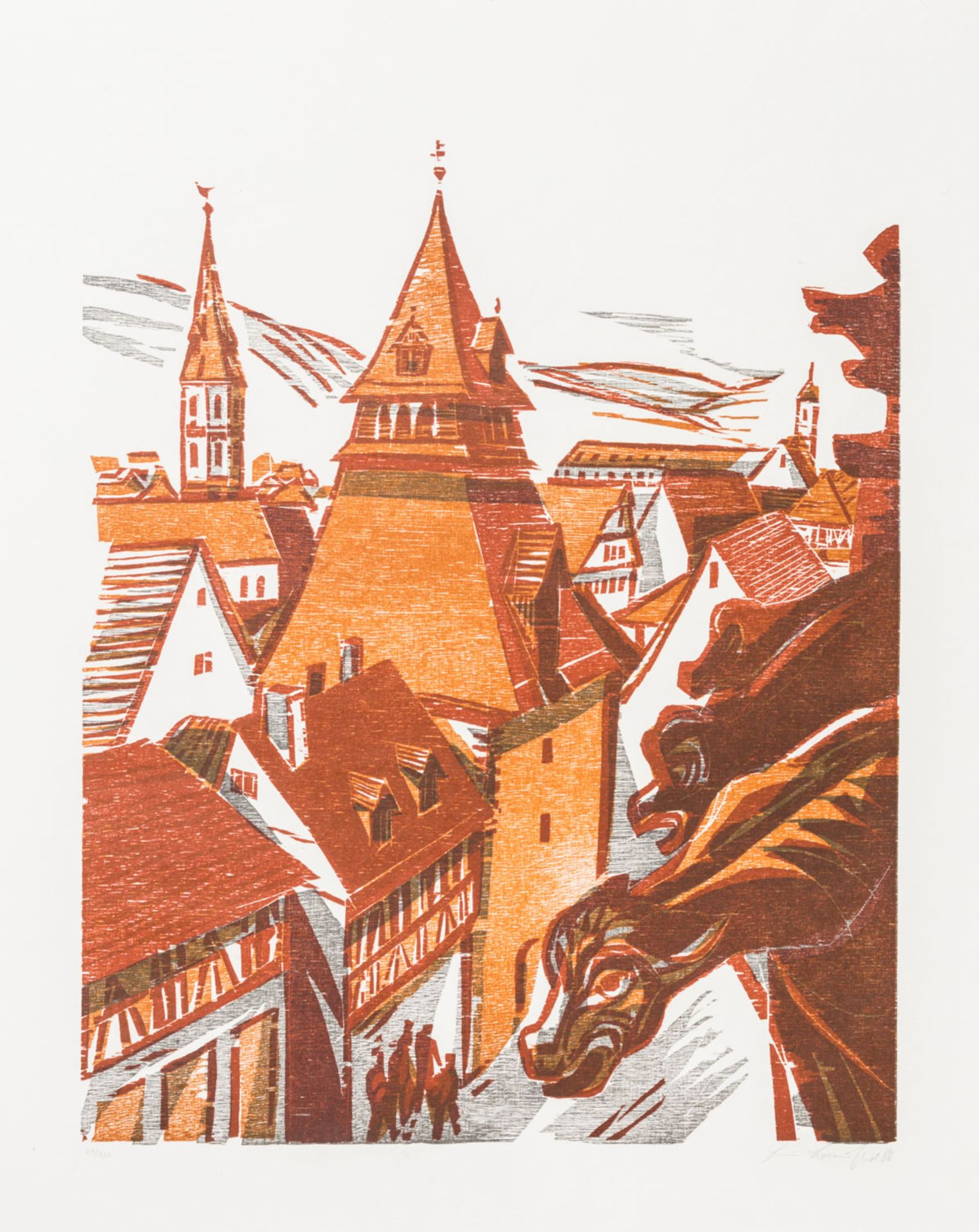 BAUSCHERT, HEINER (1928-1986), "Schwäbisch Gmünd",Farbholzschnitt auf Bütten, u.re.