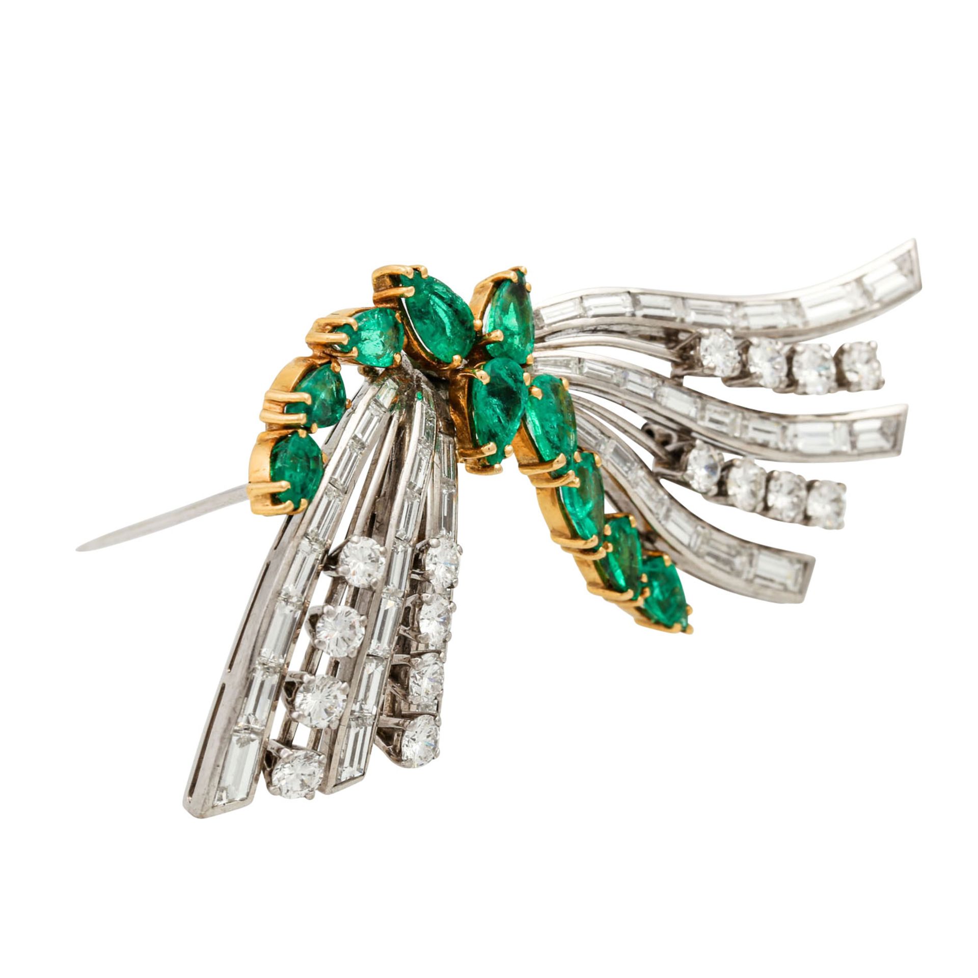 SCHILLING feine Juwelenbrosche.bes. mit Smaragen ca. 2,80 ct. u. Diamanten zus. ca. 6, - Image 2 of 6
