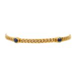 Flachpanzerarmband mit 4 kleinen Saphircabochons,GG 14K, 9,6 gr, L: 19 cm, 20./21. Jah