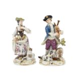 MEISSEN 2 Figuren 'Schäferin' und 'Schäfer', 1. Wahl, 20. Jhd.Figuren auf Rocaillens