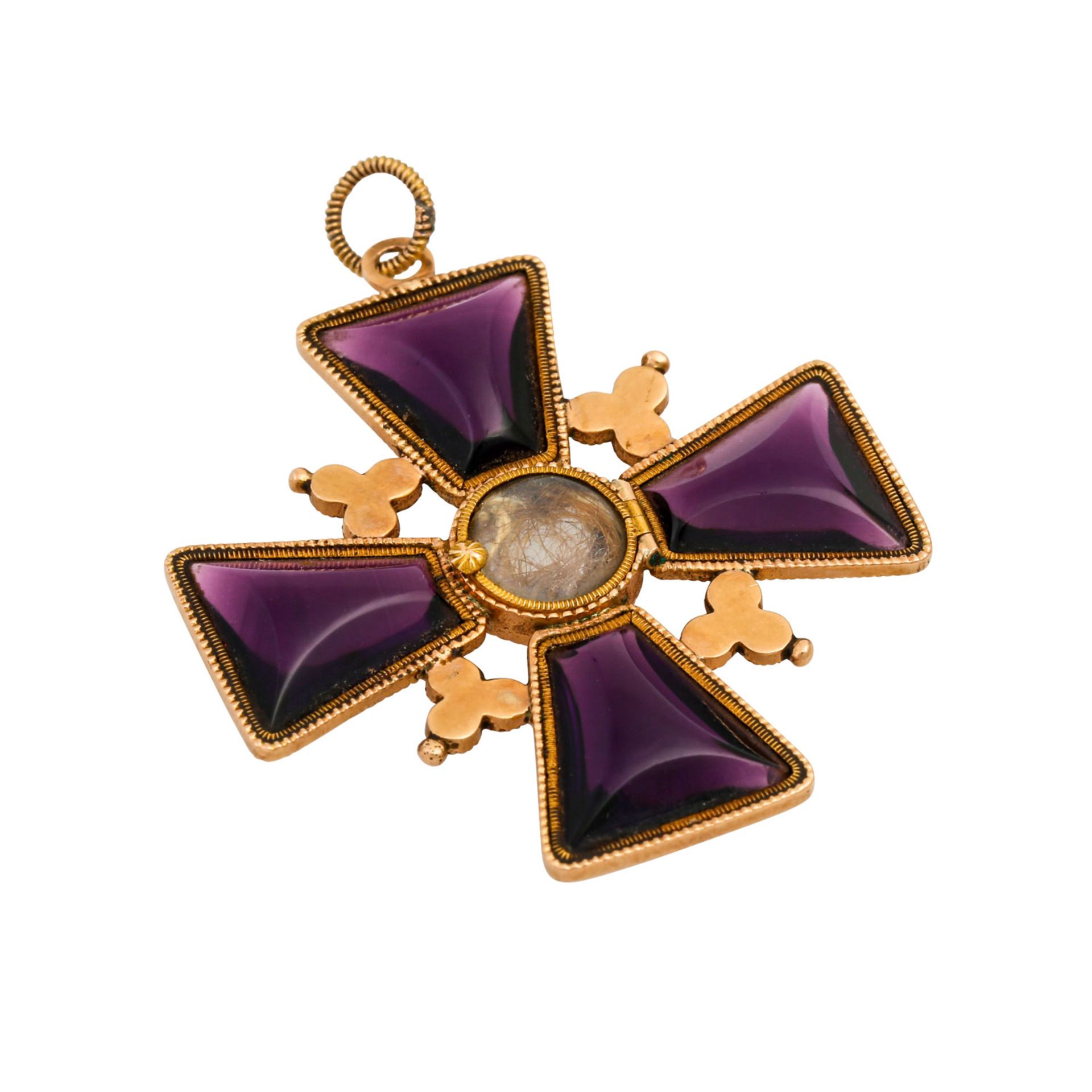 Kreuzanhänger mit Echthaareinlage,kleinen Halbperlen und violetten Glassteinen, D: ca - Image 4 of 4