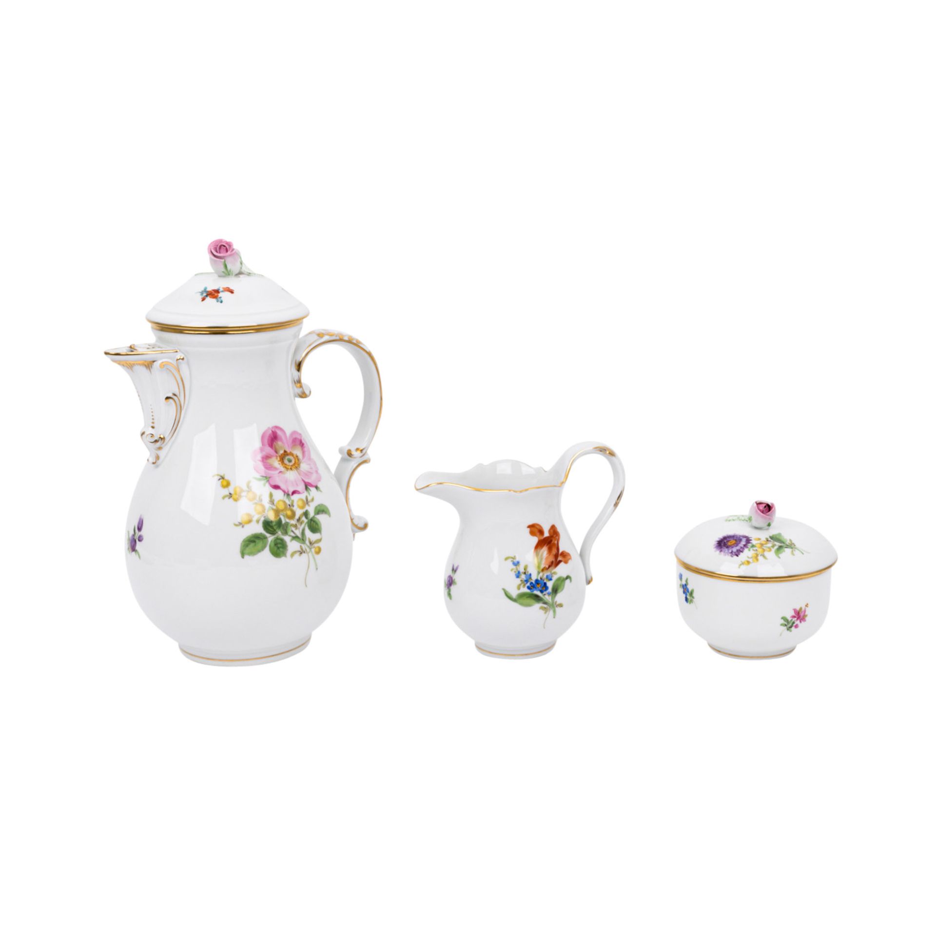 MEISSEN Kaffeeservice f. 6 Personen 'Bunte Blume', 1. und 2. Wahl, 20. Jhd.6 Kaffeetas - Image 2 of 4