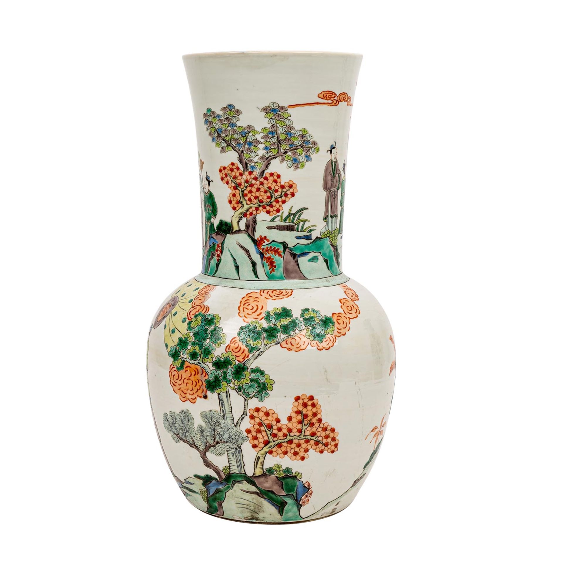 Famille verte Porzellanvase, CHINA, 19./20. Jh..Vom Typ Tianqiuping, umlaufend bemalt - Image 3 of 6