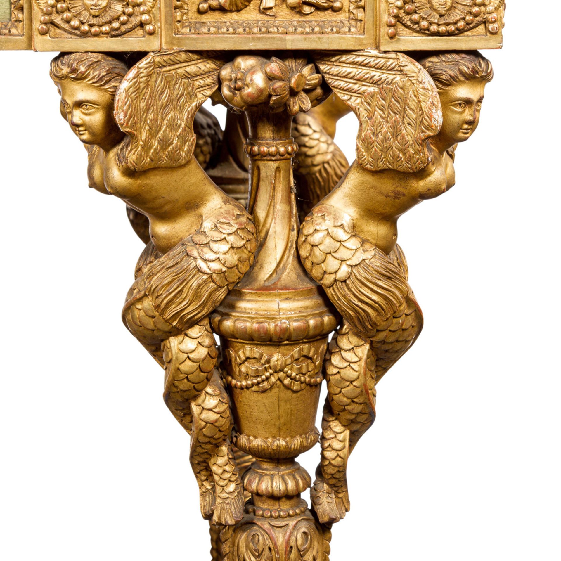 PRUNKTISCH Ende 19.Jh., Holz geschnitzt und vergoldet, rechteckiges Gestell auf vier v - Bild 7 aus 9